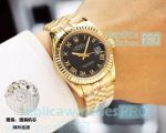 Clone Rolex Datejust Black Dial All Yellow Gold Watch